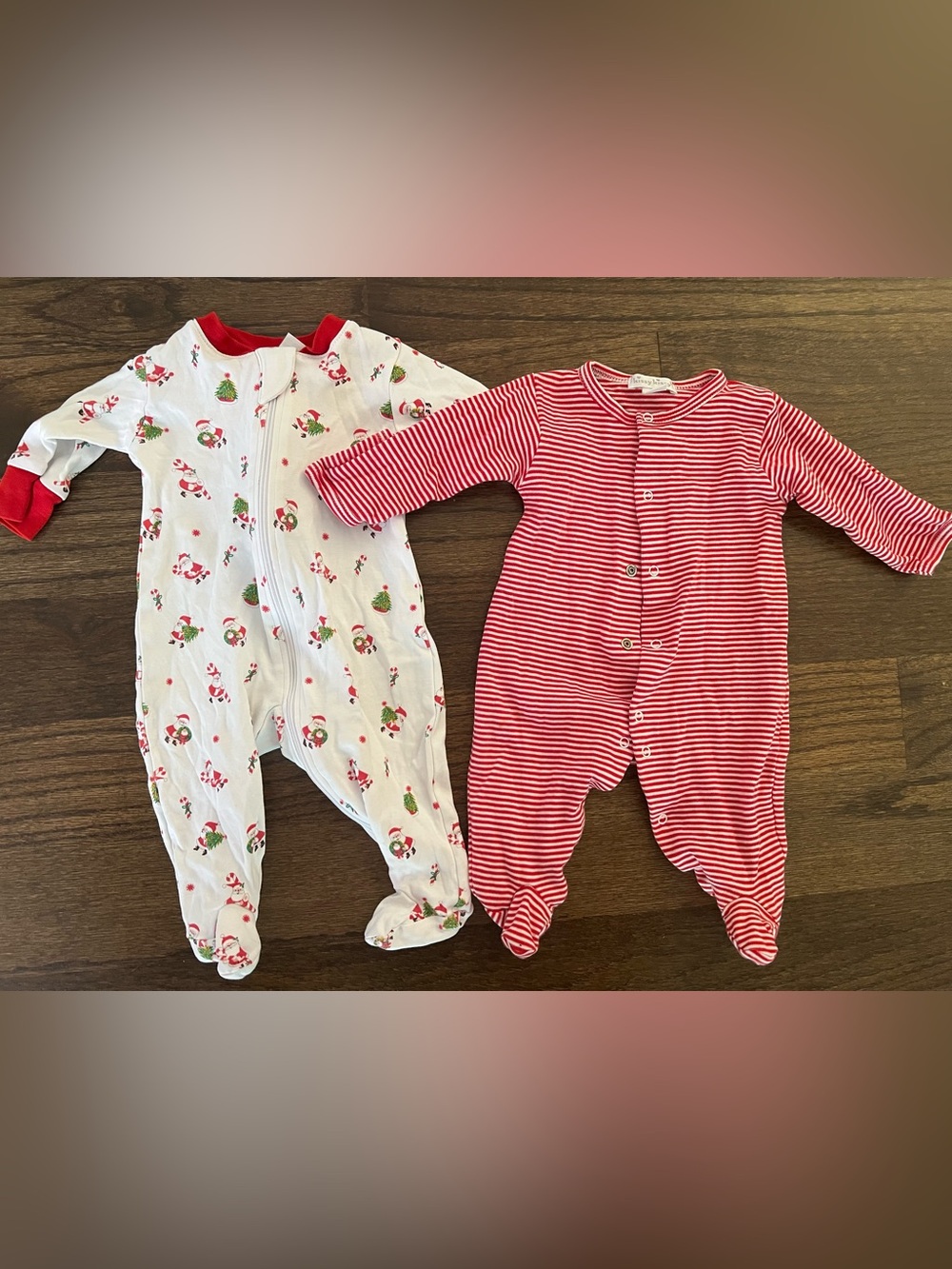 Kissy Kissy Red & White Holiday Stripe and Print Footed One-Pieces